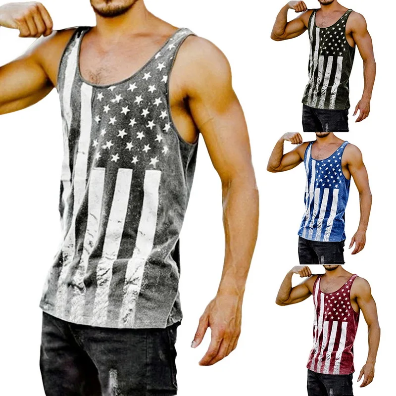 Laamei хит продаж мужской жилет с американским флагом Модный хлопковый без рукавов