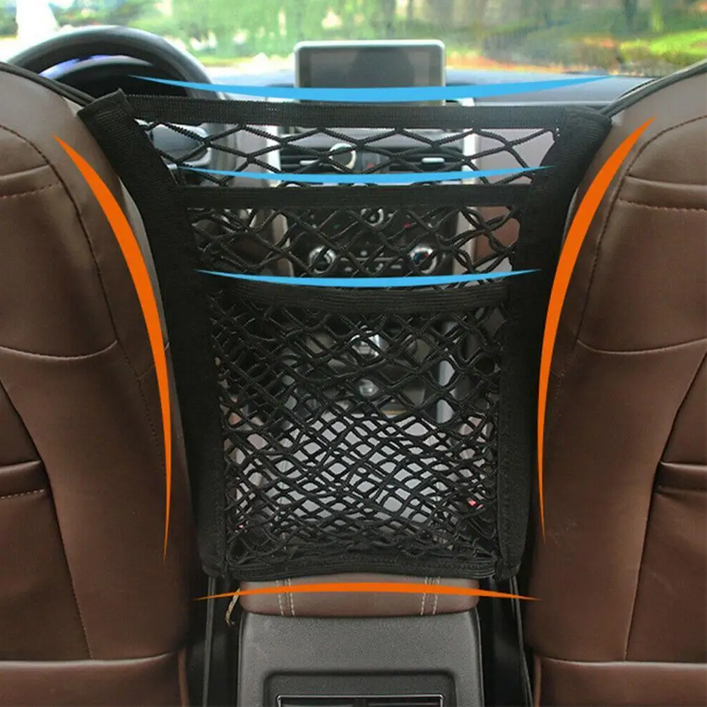 

30*25cm Black Car Organizer Seat Back Storage Elastic Car Mesh Net Bag Between Bag Luggage Holder Pocket for Auto Cars Storage