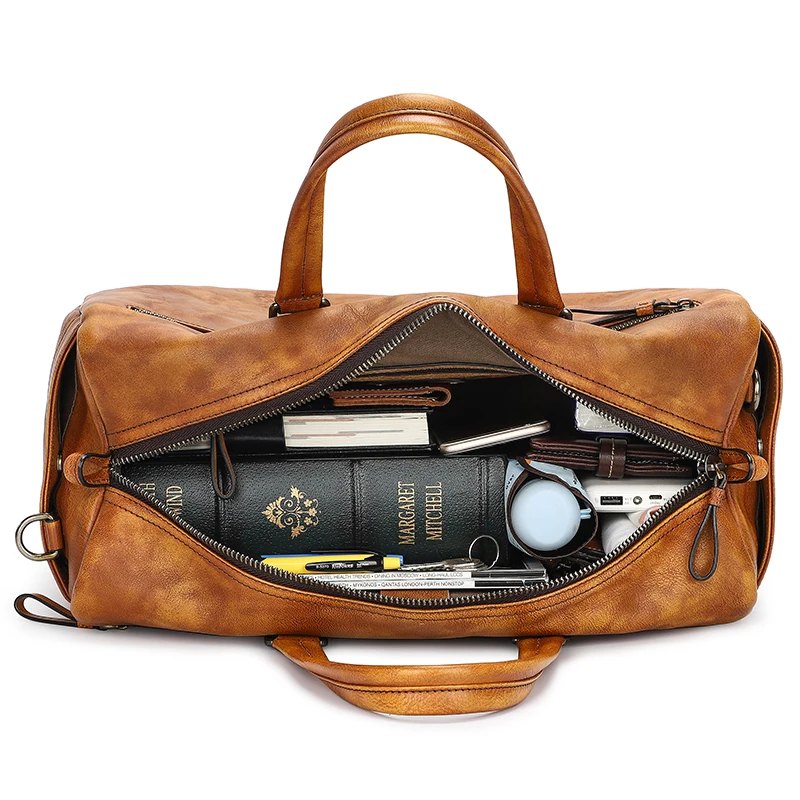 

Delicate weekend genuine leather travel bag for men women