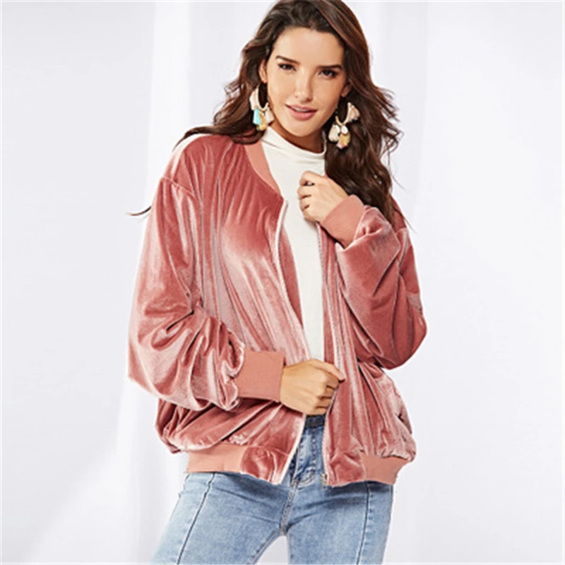 

2020 New Autumn Fashion Women Jacket Velvet Short zipper Bat type Leisure Street style pockets Solid color coats Elegant H351