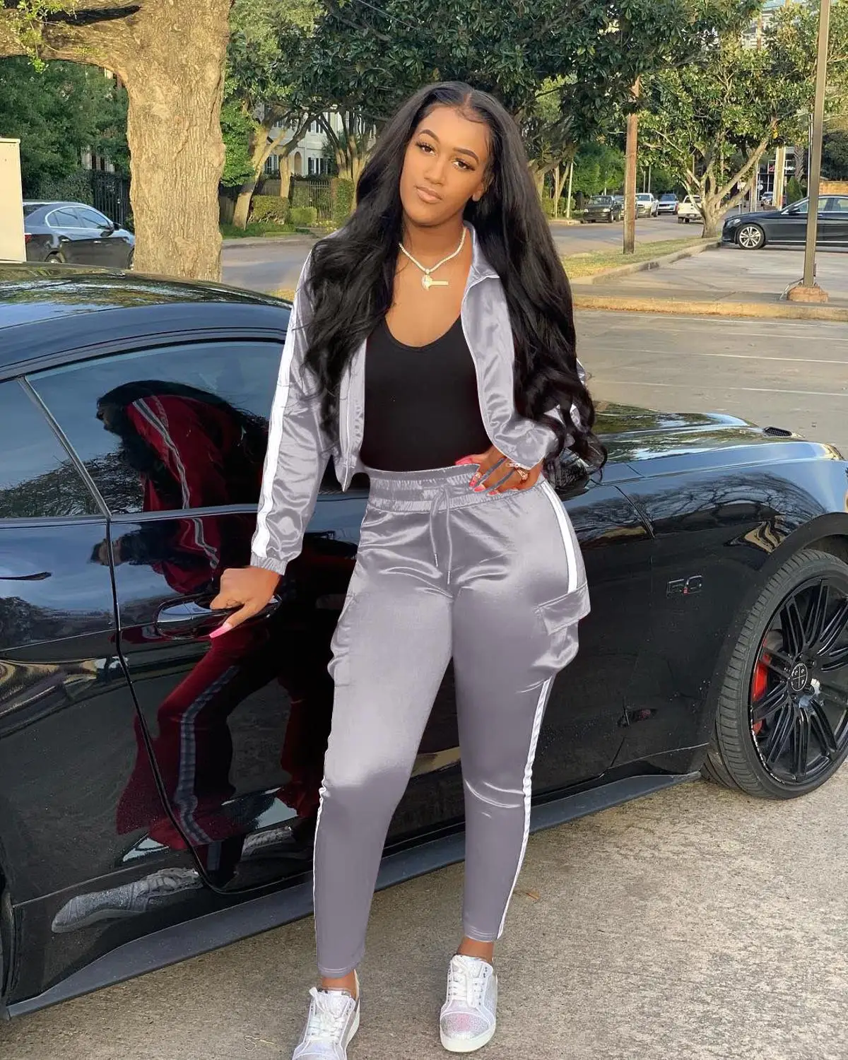 gray pants set Echoine светоотражающие полосы лоскутное женский комплект 2 шт. спортивный костюм куртка брюки комплект для бега femme спортивная одежда комплект из двух предметов - Цвет: gray pants set