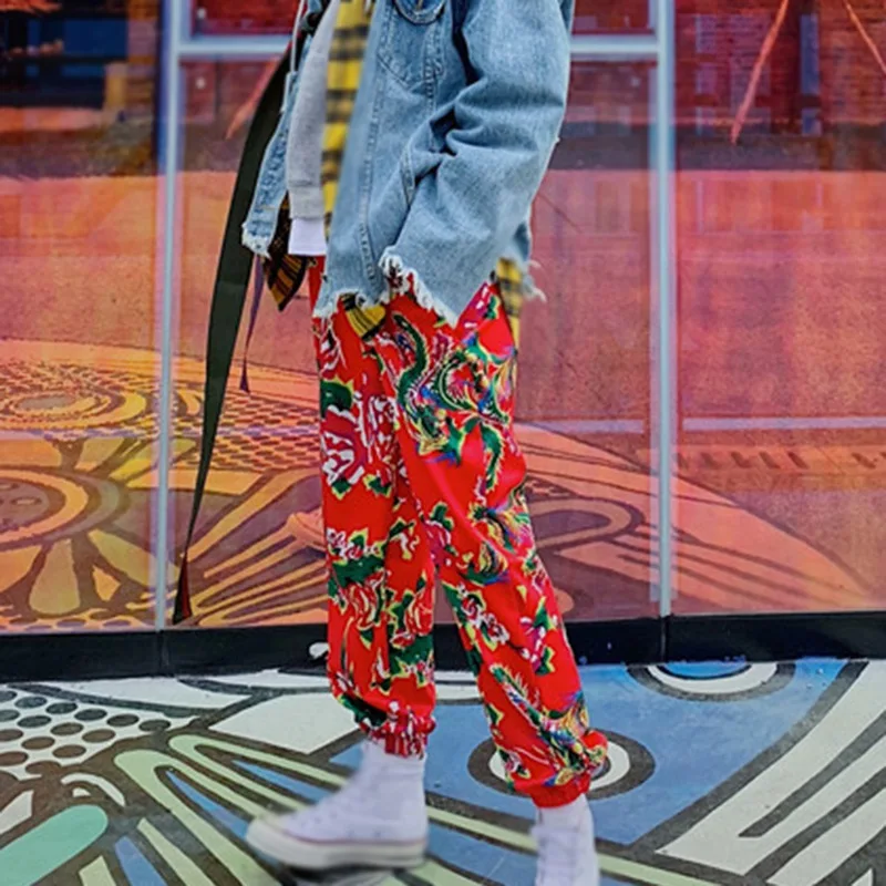 Брюки с большим цветком для мужчин и женщин модная уличная одежда в стиле хип-хоп
