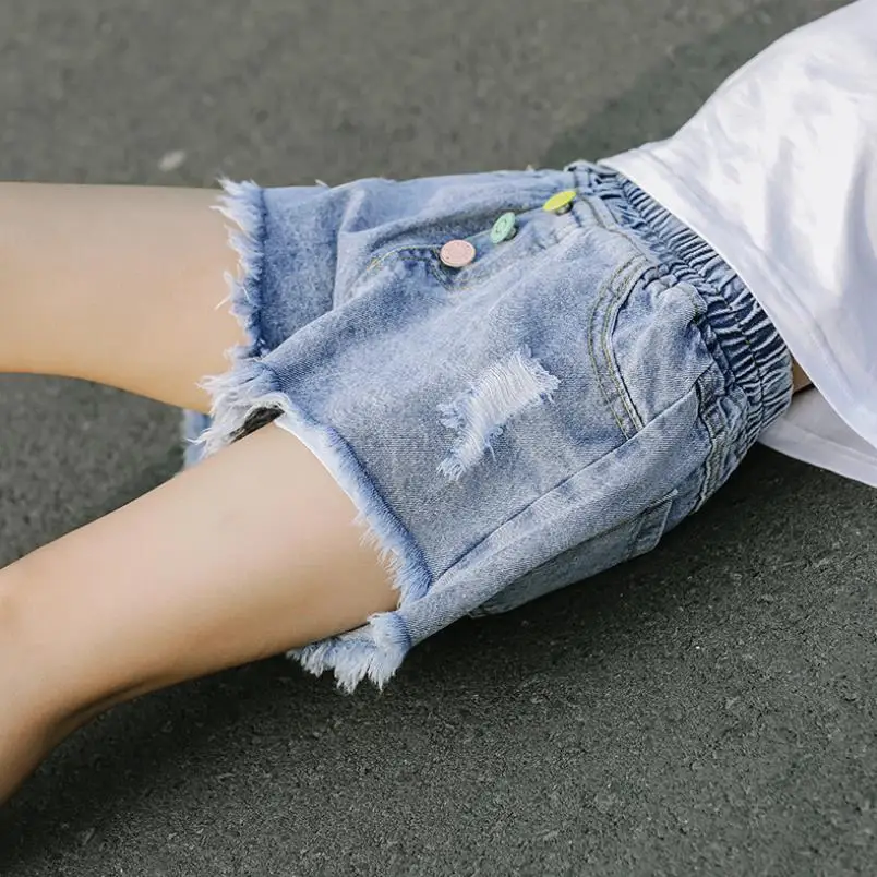 2021 New Girls Denim Shorts Summer Fashion Cute Love Floral Lace Wild Children's Pants Teen 3-13Y | Детская одежда и обувь