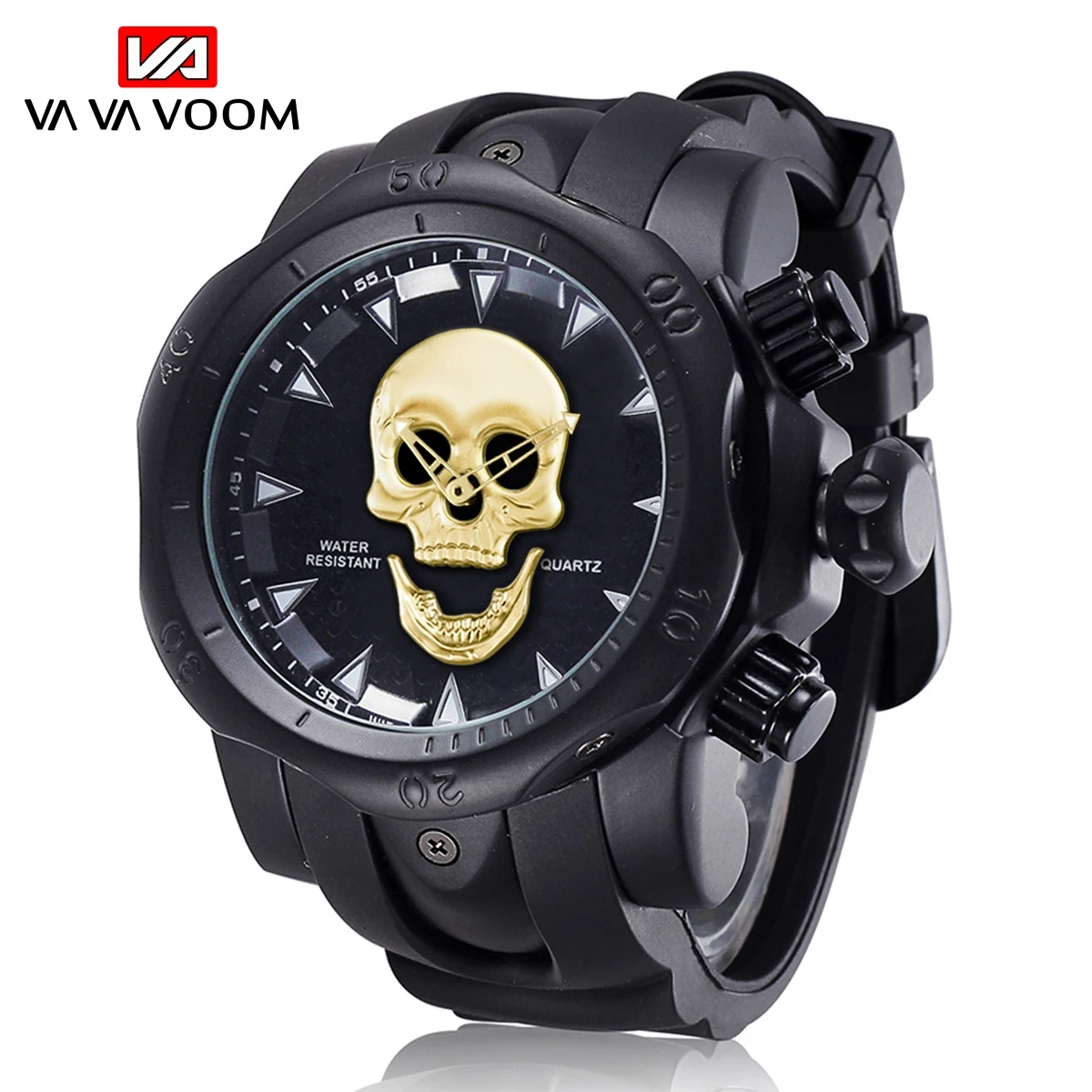 51mm Big Dial Gold Black Silicone Band Rubber Sport Watch Skeleton Skull Head Men Fashion Silica gel Relogios Masculinos Watches | Наручные