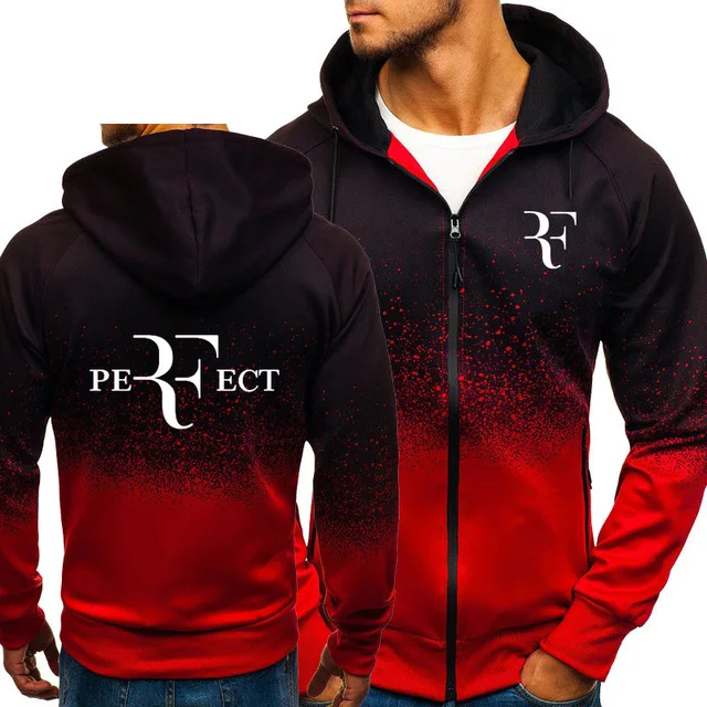 

NEW Spring Autumn RF Roger Federer Print Sweatshirt Gradient Hoodies Fleece Zipper Jacket Mens Hoodie Harajuku Male Clothing