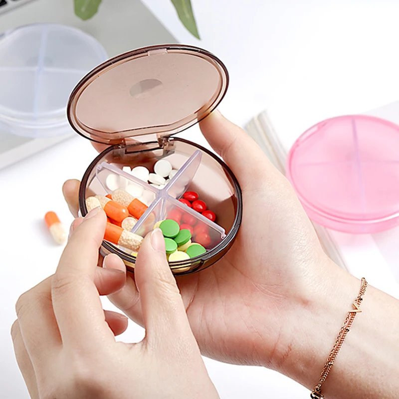 

Pocket Daily Medical Pill Box Mini Pill Case Secret Compartment Pill Organizer Square 4Grid Pill Box Easy Protable Outdoor Cute