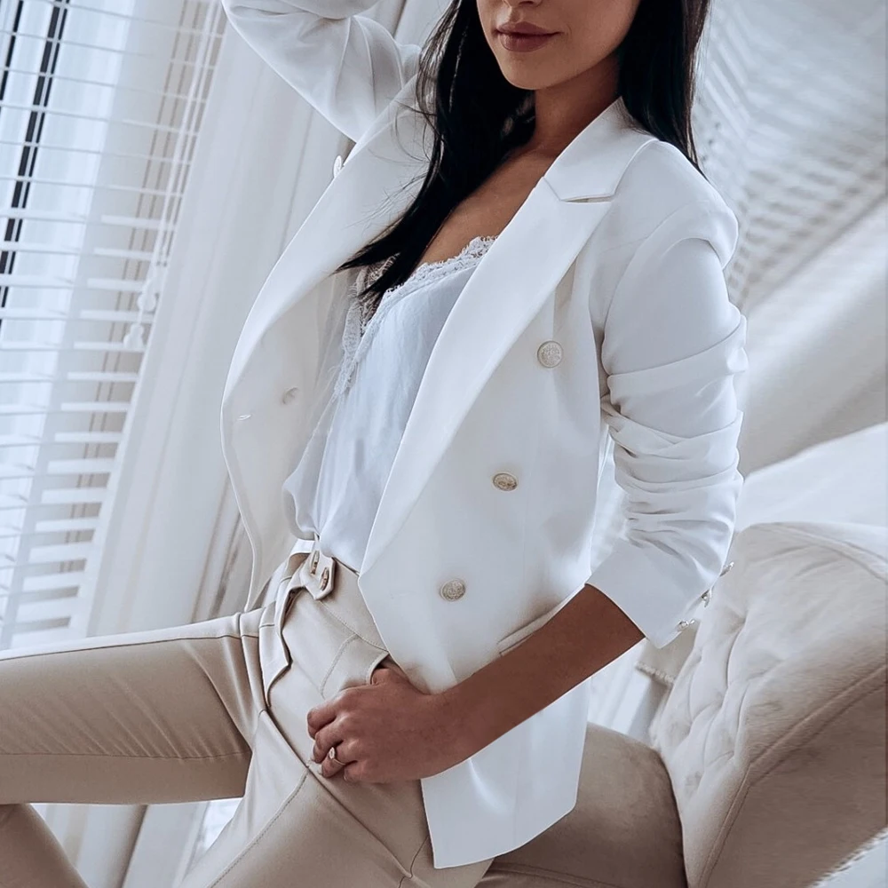 HEFLASHOR Women Long Sleeve Blazer Slim Office Ladies Formal Suit Jacket Double Breasted Thin Outwear Casual Plus Size 3XL | Женская