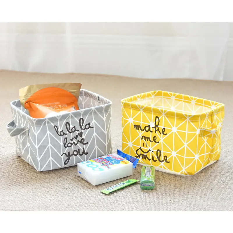 

1 Pc Printing Cotton Linen Desktop Storage Organizer Sundries Storage Box Cabinet Underwear Storage Basket cartoon