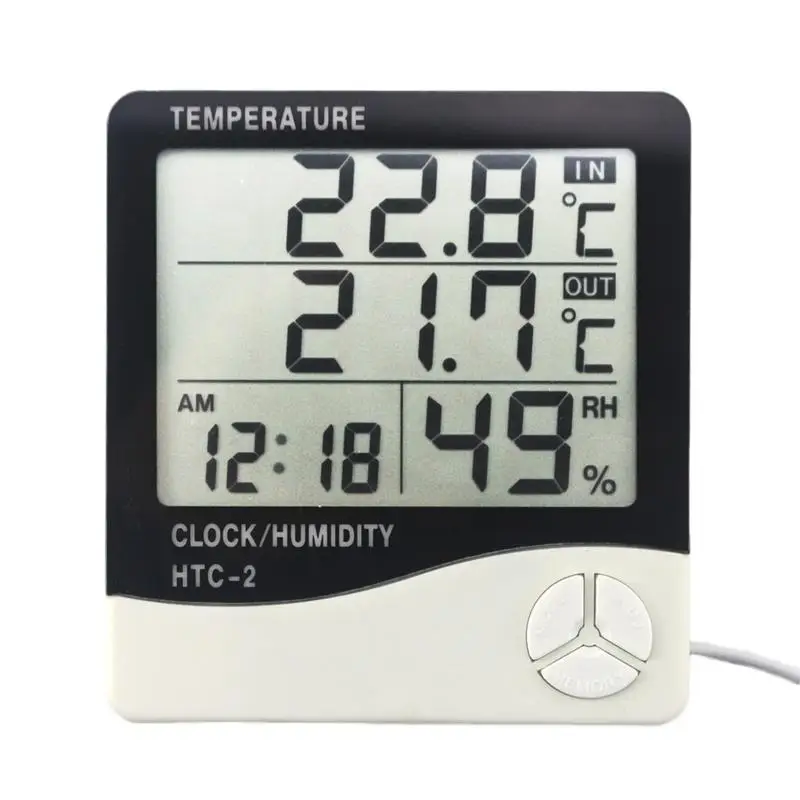 

HTC-2 Digital Thermometer Hygrometer Weather Station Temperature Humidity Meter Clock Wall Indoor Outdoor Sensor Probe