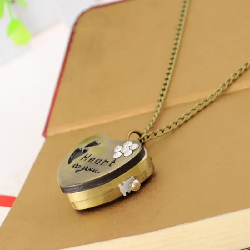 

Карманные часы кварцевые в форме сердца пара кулон ожерелье носимый Шарм подарки воротник личность мода Винтаж в форме сердца
