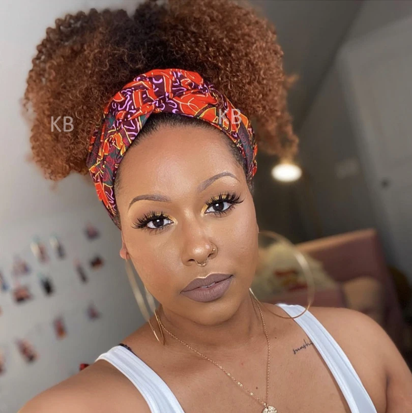 melhor Rei Cor Brilhante 4 # Brown Ombre Afro Encaracolado Perucas De Cabelo Humano Mongol Bandana Peruca De Cabelo Encaracolado Fácil De Instalar