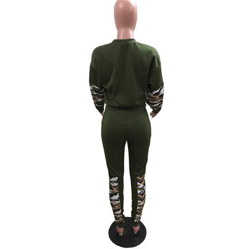 

Camo Letter Printed Sporty Two Piece Women Clothing Sets O-neck Full Sleeve Crop Tshirt and Pockets Long Pants Winter Outfits