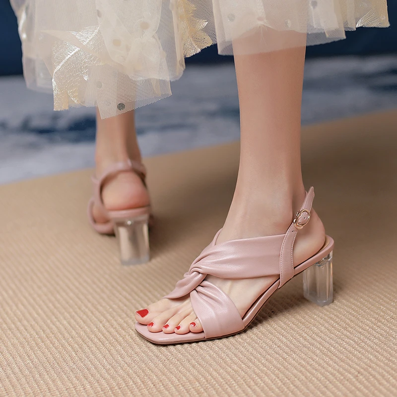 

CONASCO High Quality Genuine Leather Women Sandals Fashion Concise Pumps Casual Party Office Lady Summer High Heels Shoes Woman