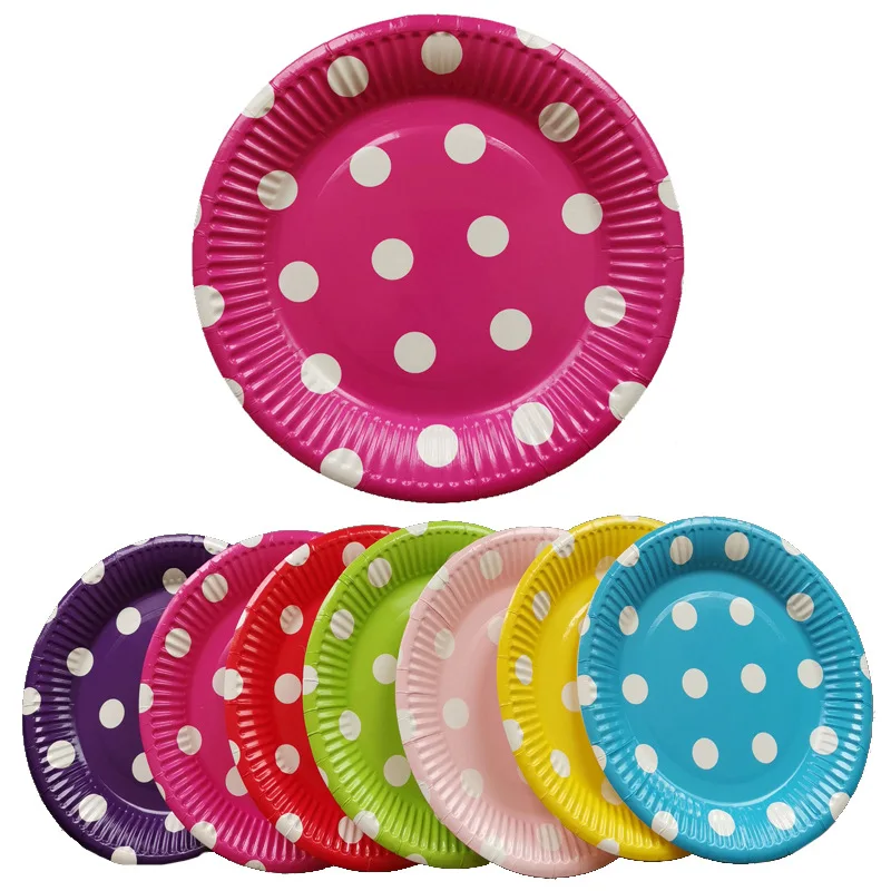 

10/20/30pcs 7inch Colorful Dot Birthday Wedding Party Supplies Decoration Cake Dish Disposable Paper Plates Baby Shower Favors
