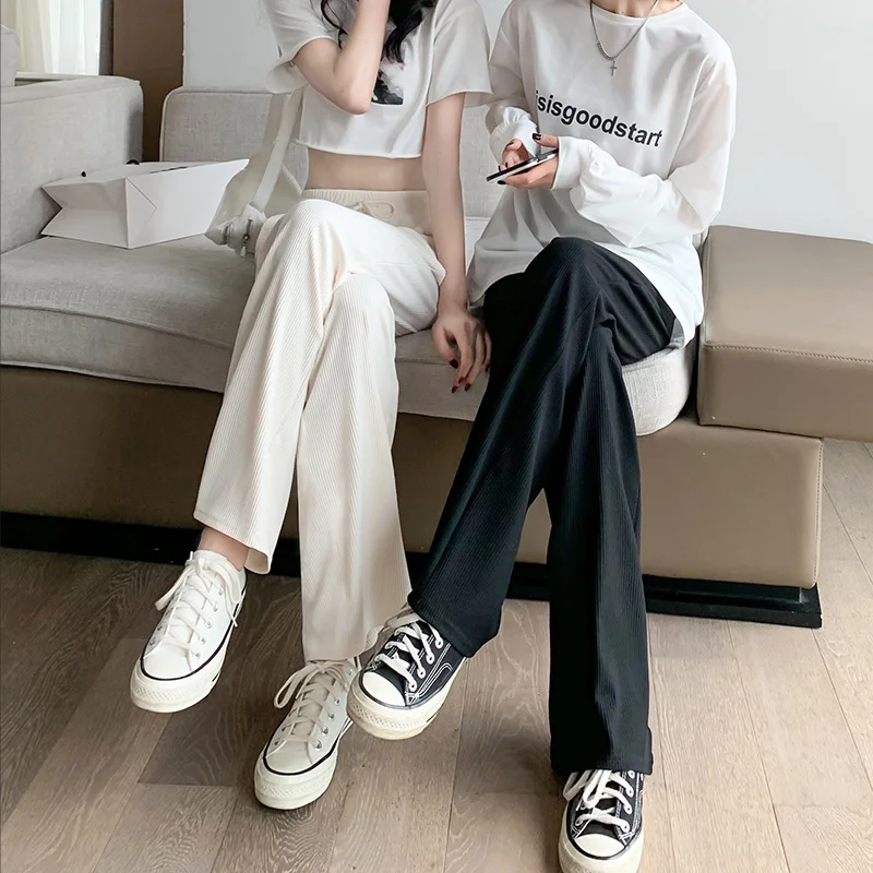 Шелковые брюки с широкими штанинами женские тонкие белые высокой талией |