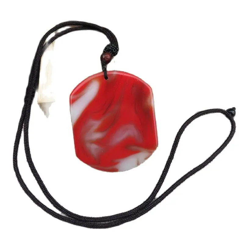 

Chinese Hand Carved Gold Silk Jade Gobi Red Jade Pendant Necklace
