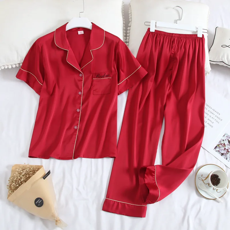 

Fiklyc underwear spring two pieces women's pyjama mujer invierno stain pajamas sets with short sleeve & long pants thin style