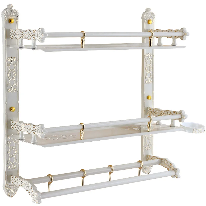 

TT Bathroom Shower Room Storage Rack Cosmetics Wall Hanging European Style Bathroom Bathroom White Towel Rack Punch-Free