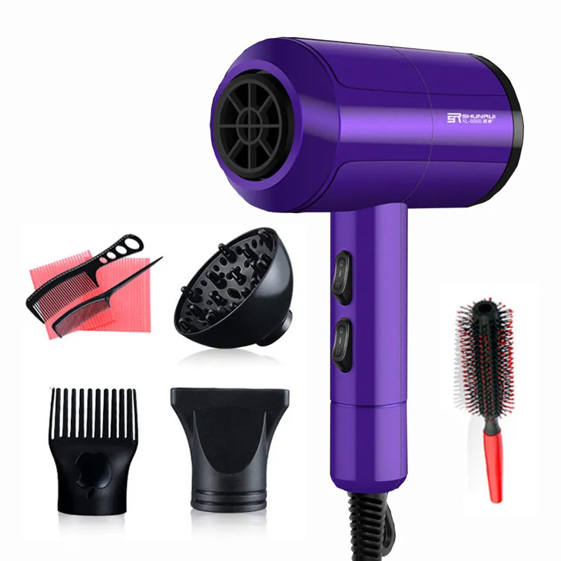 purple 8 in 1 Мощный Фен для волос защита от перегрева Электрический вентилятор анион без травм волос электрическая сушильная машина 45 - Цвет: purple 8 in 1