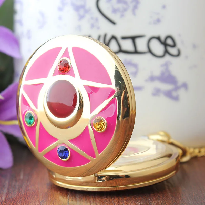 

Wholesale Colorful Sailor Moon Pocket Watch for Children Vintage Pendant Grils Ladies Gift Fob Pocket Watches Necklace Chain