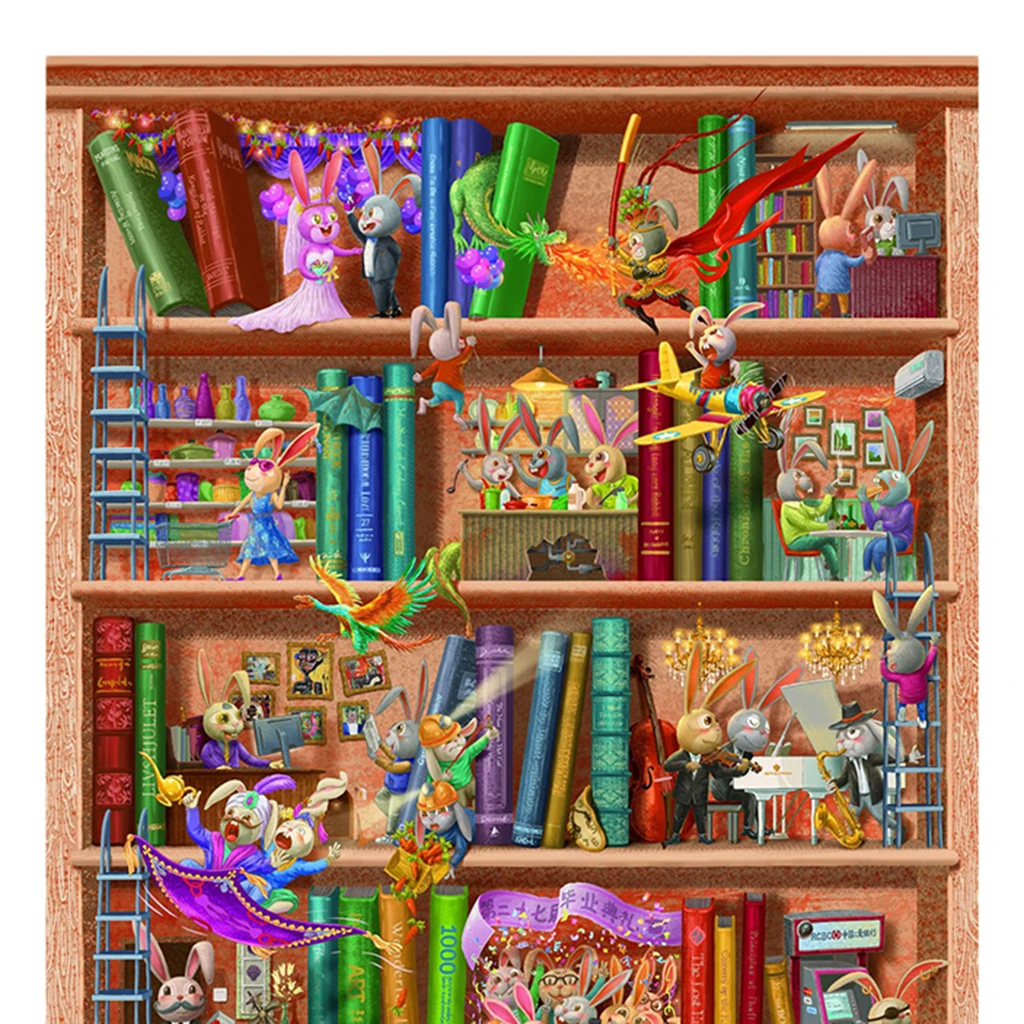 

1000 Piece Jigsaw Puzzle Lot for Kids The Rabbit Kingdom in The Bookcase