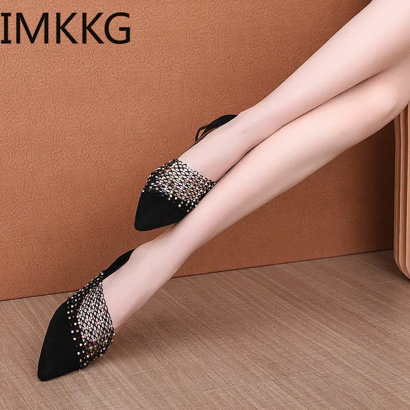 Elegant black Pointed Toe Flat Shoes Women crystal Flats Fashion Slip on Ladies Shoes lady slip on ballet Office shoes F90364