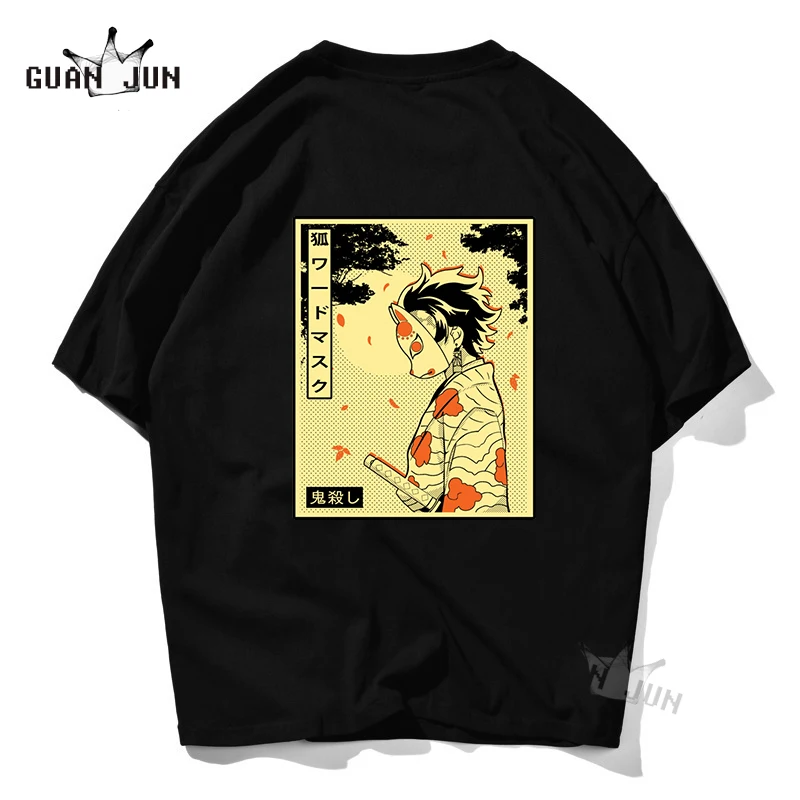 

Men's Tshirt Masked Demon Slayer Print Cool Unsixe Cotton Black Short Sleeve T Shirt Hip Hop T-Shirts Streetwear Top