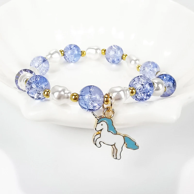 

Cute Cartoon Animal Unicorn Kids Beaded Bracelet Korea Sweet Girls Lovely Cat Frog Crystal Bracelets Jewelry Gift For Children