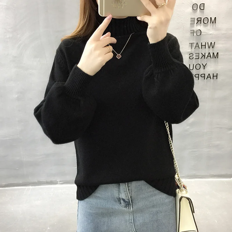 Женский вязаный свитер с высоким воротником розовая теплая рубашка в Корейском