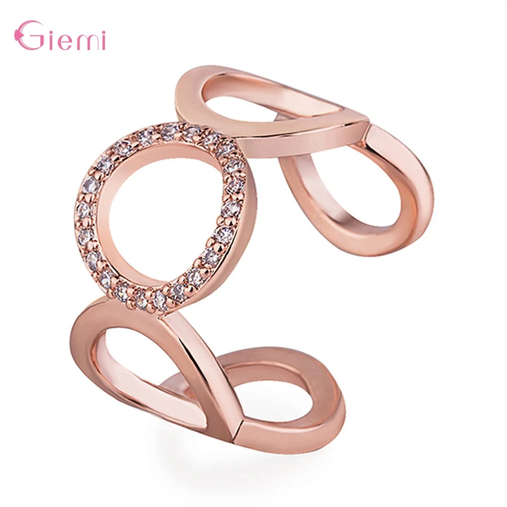 Rose Gold Adjustable Hollow Open 925 Sterling Silver Rings Geometric Openning Ring Women Punk Knuckle Rings Fashion Birthday Party Jewelry - Цвет основного камня: Rose Gold