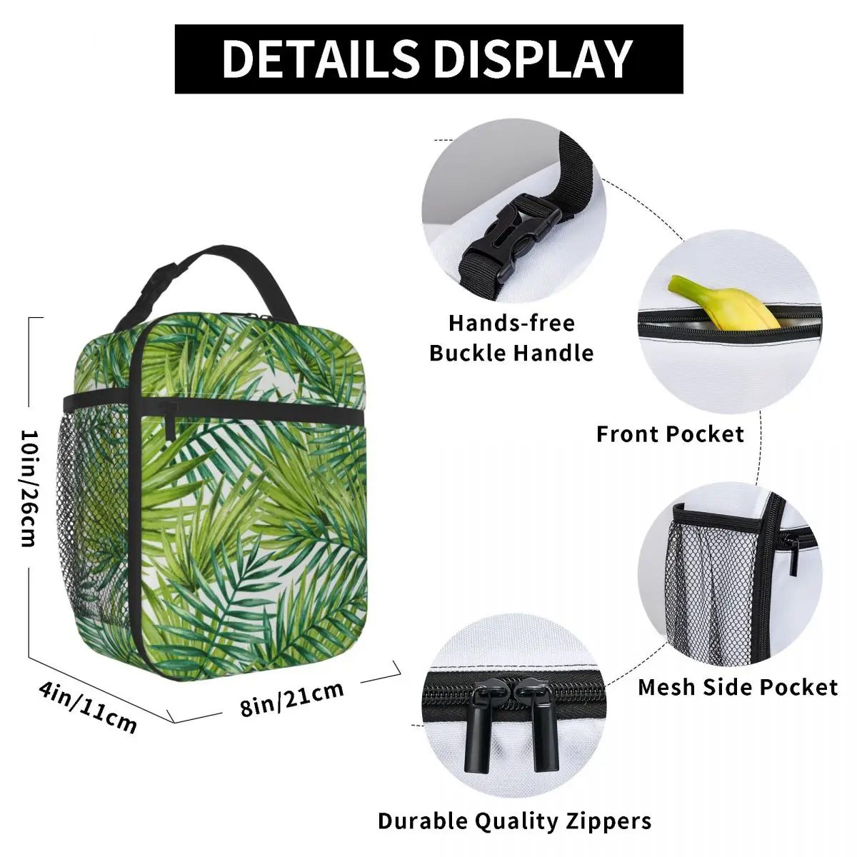 

Watercolor Tropical Palm Leaves Lunch Bag for Women Men Large Insulated Lunch Box with Water Bottle Holder and Pockets