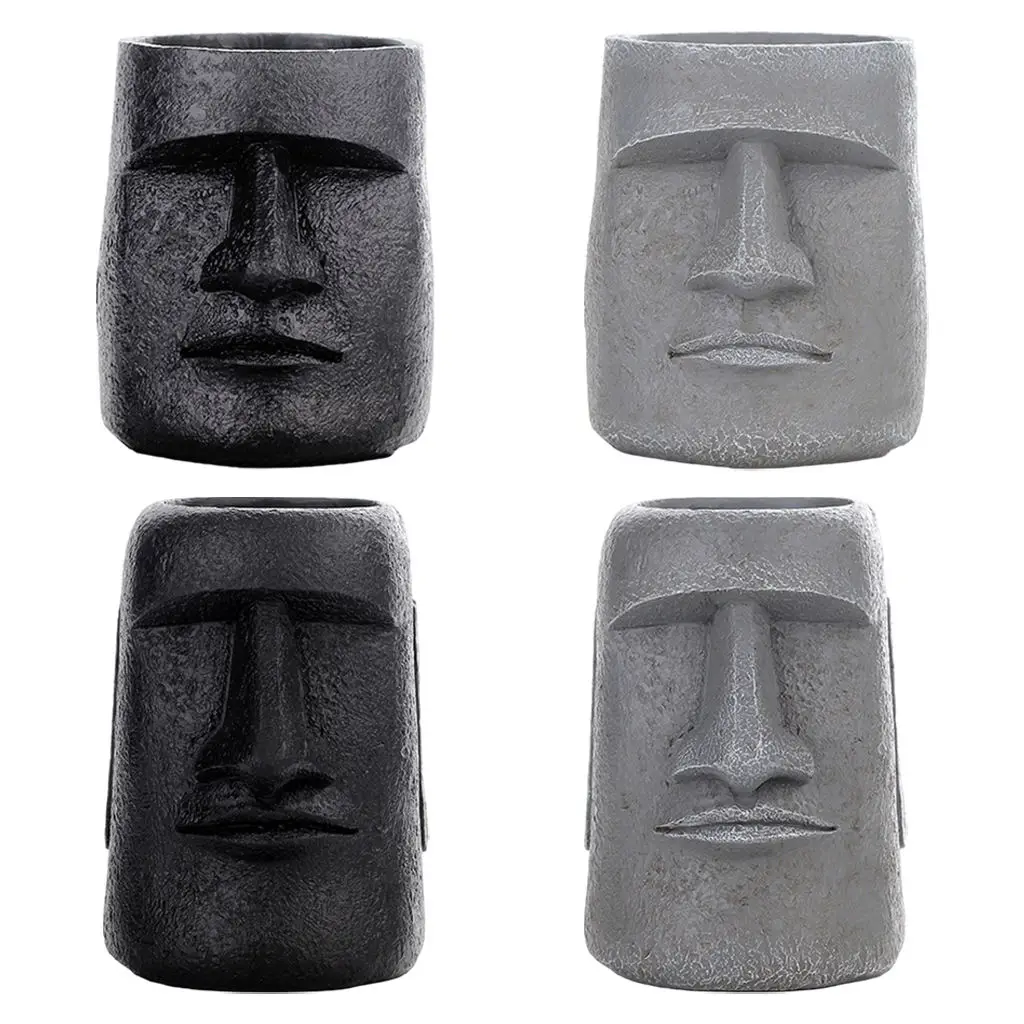 

Creative Resin Easter Island Sculpture Head Design Desktop Flowerpot Succulent Pot Face Vase for Home Garden Indoor Decor