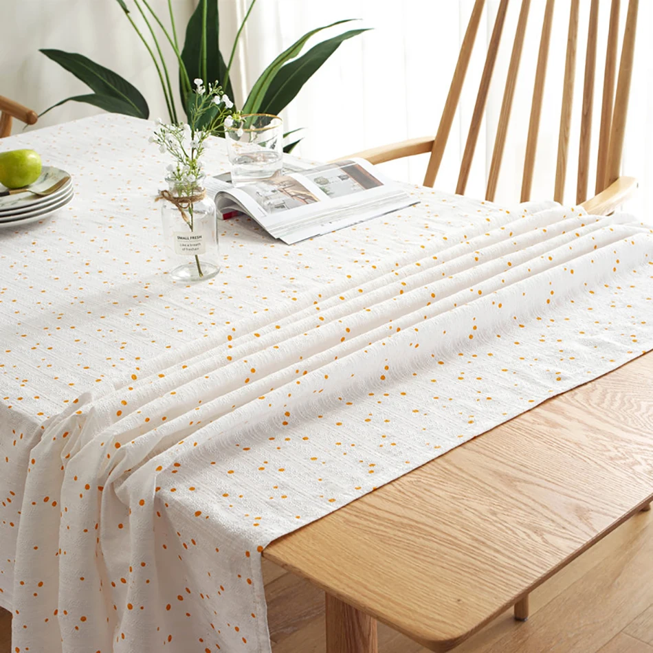 

Pastoral White Tablecloth Yellow Daisy Dobby Dustproof Geometric Manteles De Mesa Rectangular Coffee Dinning Table Decoration