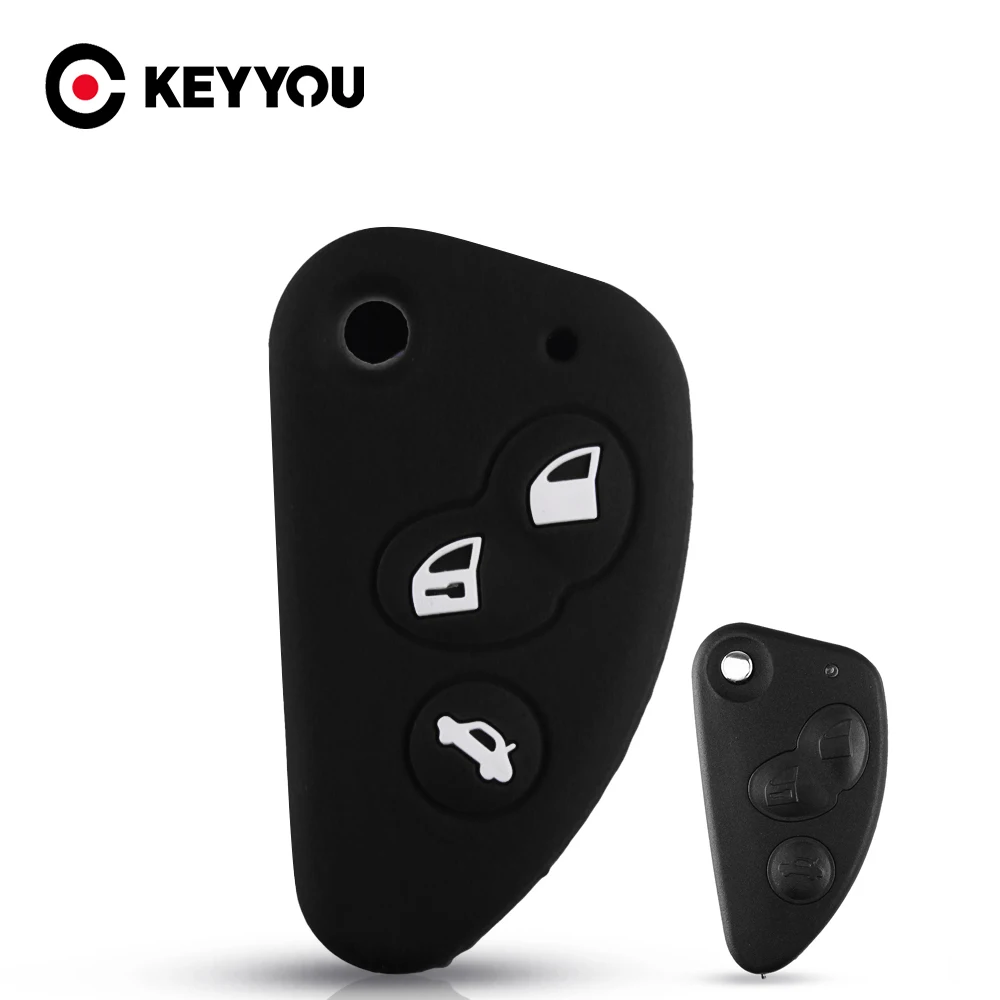 KEYYOU 3 Button Silicone Car Key Case For Alfa Romeo 147 166 156 JTD TS GT Flip Remote Fob Cover |