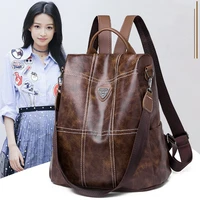 leather backpack for women travel anti theft backpack vintage school book bags for girls rucksack ladies brown crossbody bags