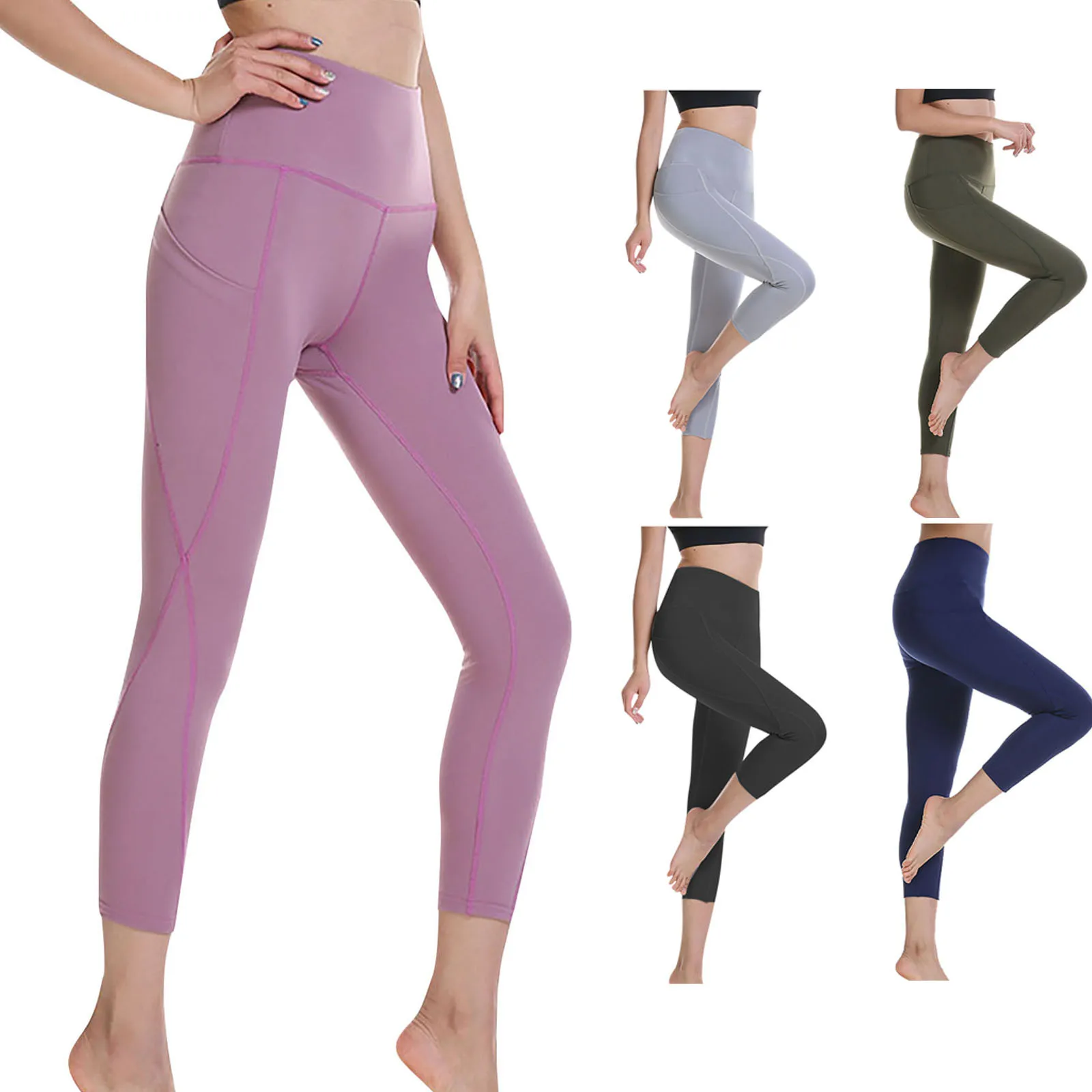 

Leggings Sport Women's High Waist Pocket Yoga Pants European Running Fitness Pants Sports Push Up Sports Compression Legging