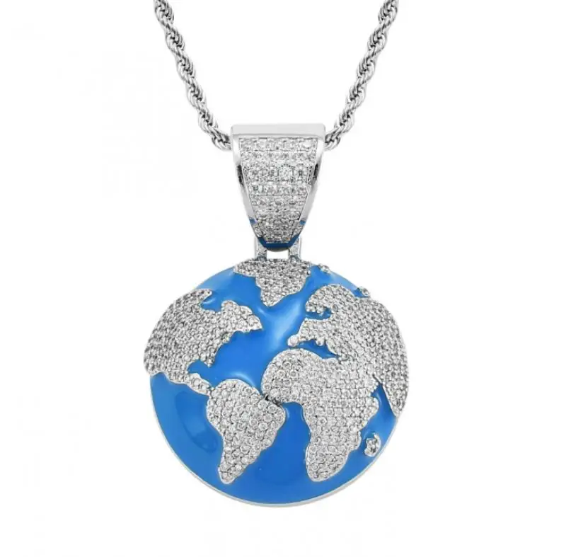 

New Creative Zircon Earth Pendant Fashion Trend Jewelry Unisex Hip Hop Necklace