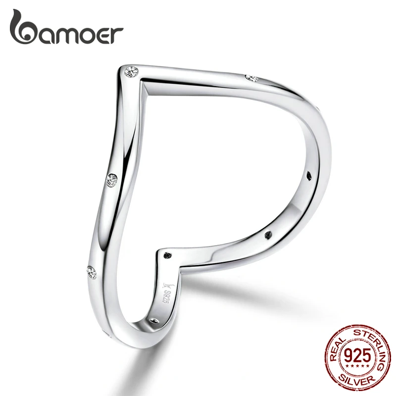 

bamoer Authentic 925 Sterling Silver Heart Finger Rings for Women Minimalist Simple Ring for Wedding Engagement Jewelry SCR622