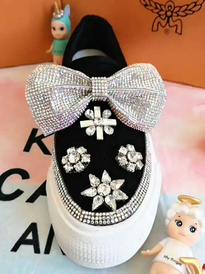 

Oversized bow one-step moisturizing crystal canvas shoes trendy