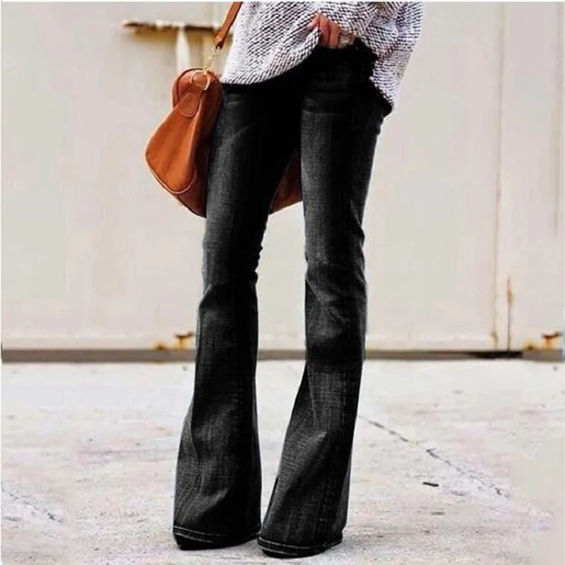 

Washed Ripped Skinny Flared Jeans for Women 2020 Autumn High Waist Korean Vintage Bleached Hole Trousers Female Denim Pants Blue