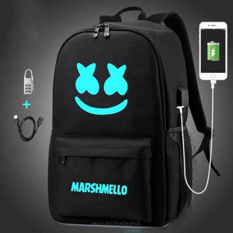 Рюкзак DJ Marshmello с USB-разъемом школьные сумки для книг вещей дорожные ноутбука на
