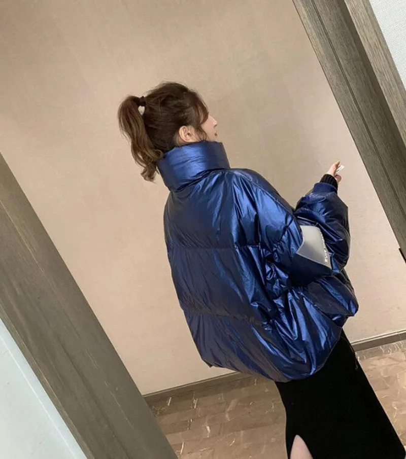 2019 зимний глянцевый пуховик Женская водонепроницаемая куртка с вышивкой большой