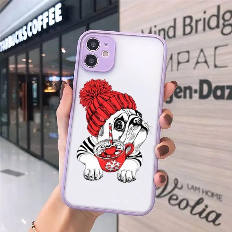 

Cute dog puppy Pug Bulldog blowing balloon Phone Cases matte transparent For purple iPhone 7 8 x xs xr 11 12 pro plus max mini
