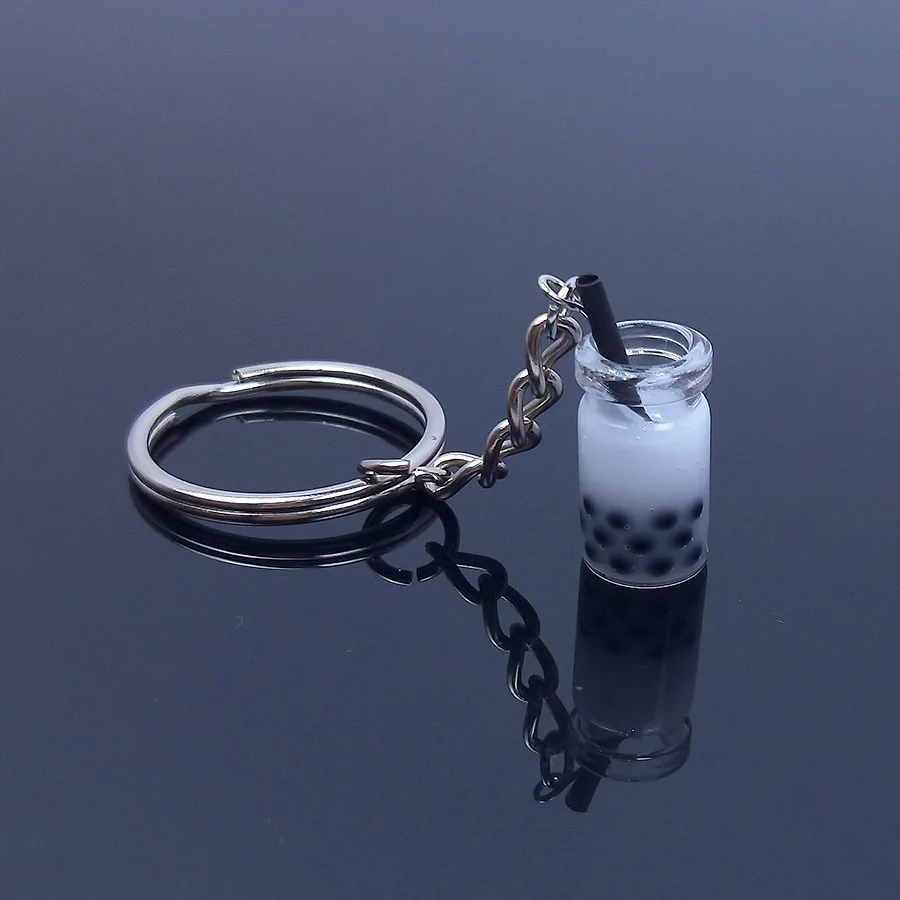 White Acrylic Cute Keychain Ice Cream Pearl Milk Tea Drink Bottle Keyring Bag Pendant Couples Women Men Girl Gift Trinket Dropshipping - Цвет: White
