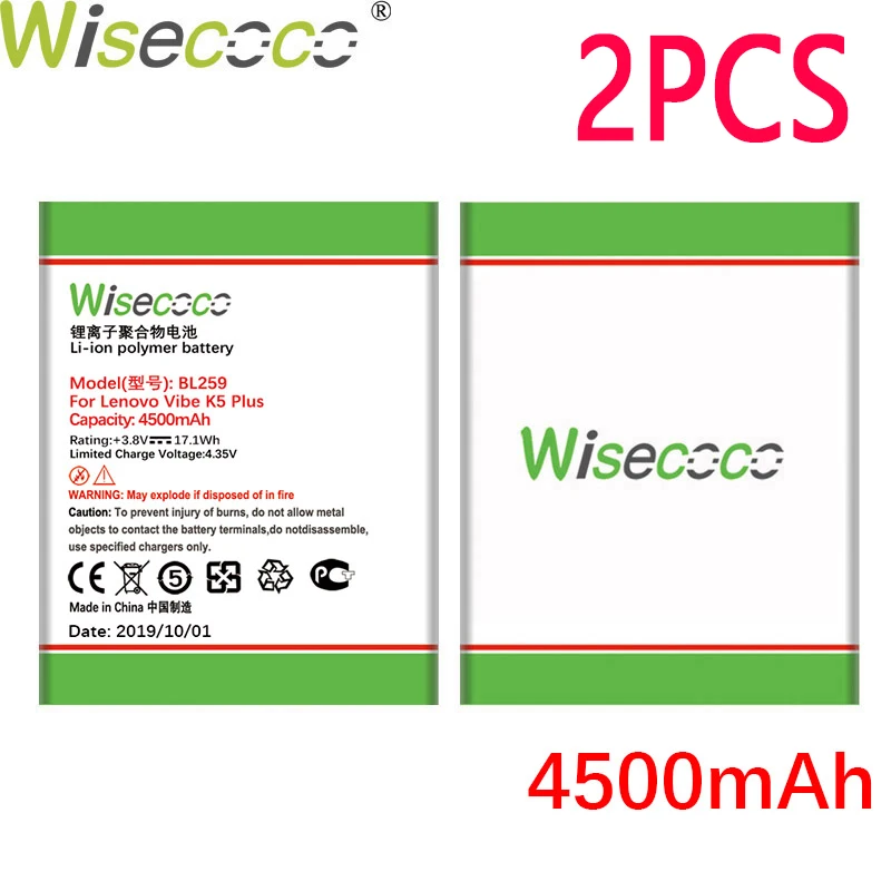 WISECOCO 2 шт. 4500 мАч BL259 батарея для lenovo vibe k5 plus K32C30 K32C36 телефон последняя продукция батарея с номером отслеживания