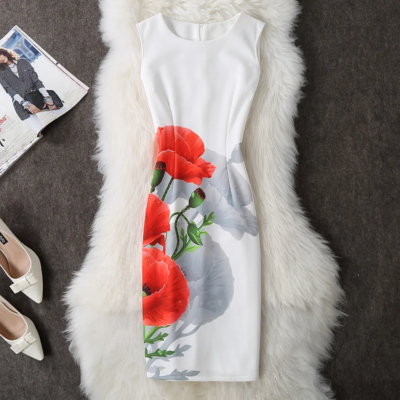 

Spring/Summer 2021 new products 3D crafts diverse printing bag hip dress chiffon slim sleeveless skirt fashion catwalk girl