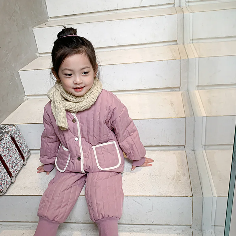 

Mila Chou New Baby Girls Clothes Pajamas Cotton suit Child Warm Pink cute Sleepwear Kids Home Suit Winter Fall Two-piece suit