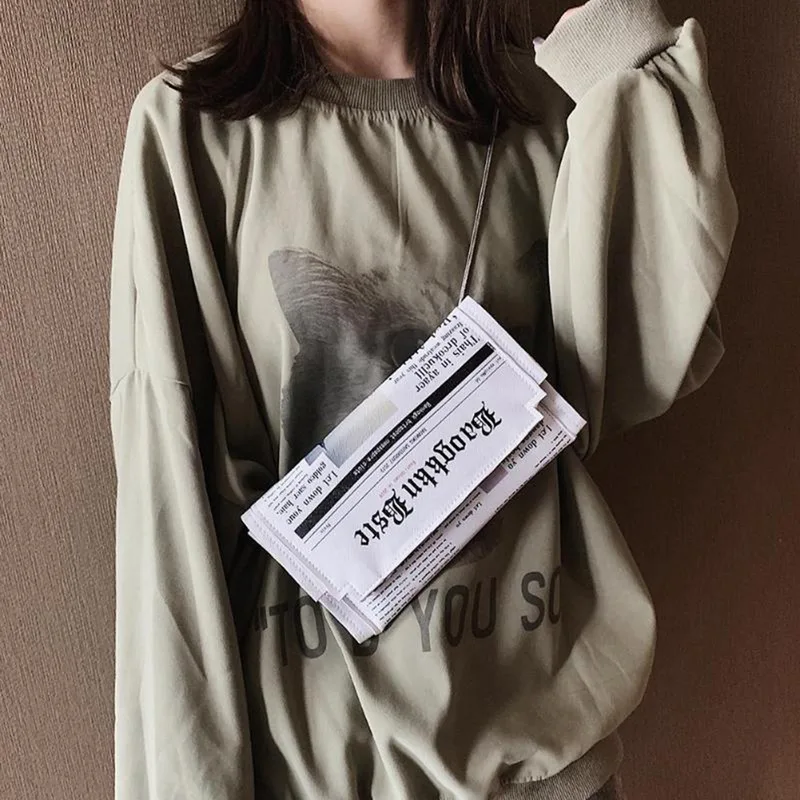 SHUJIN Newspaper Print Design Women Casual Envelope Bag Day Clutches Chain Purse Crossbody Messenger Shoulder Handbag | Багаж и сумки
