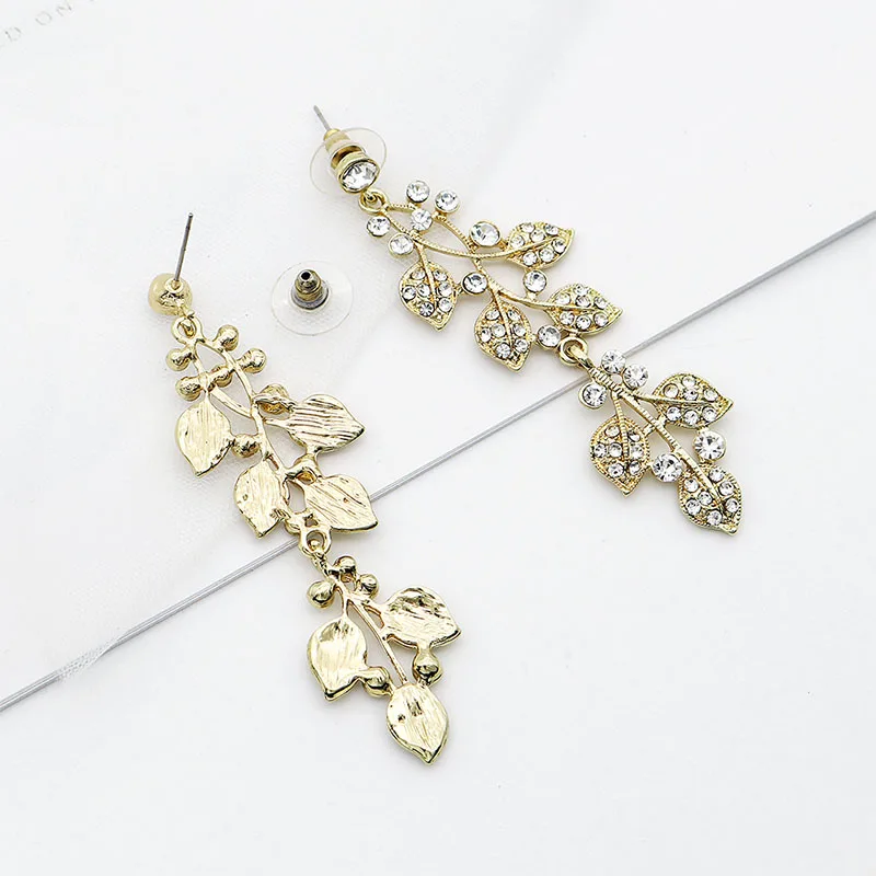 QYY Bridal Beautiful Leaf Design Long Earrings Shining Evening Party Earring For Women Wedding Jewelry | Украшения и аксессуары