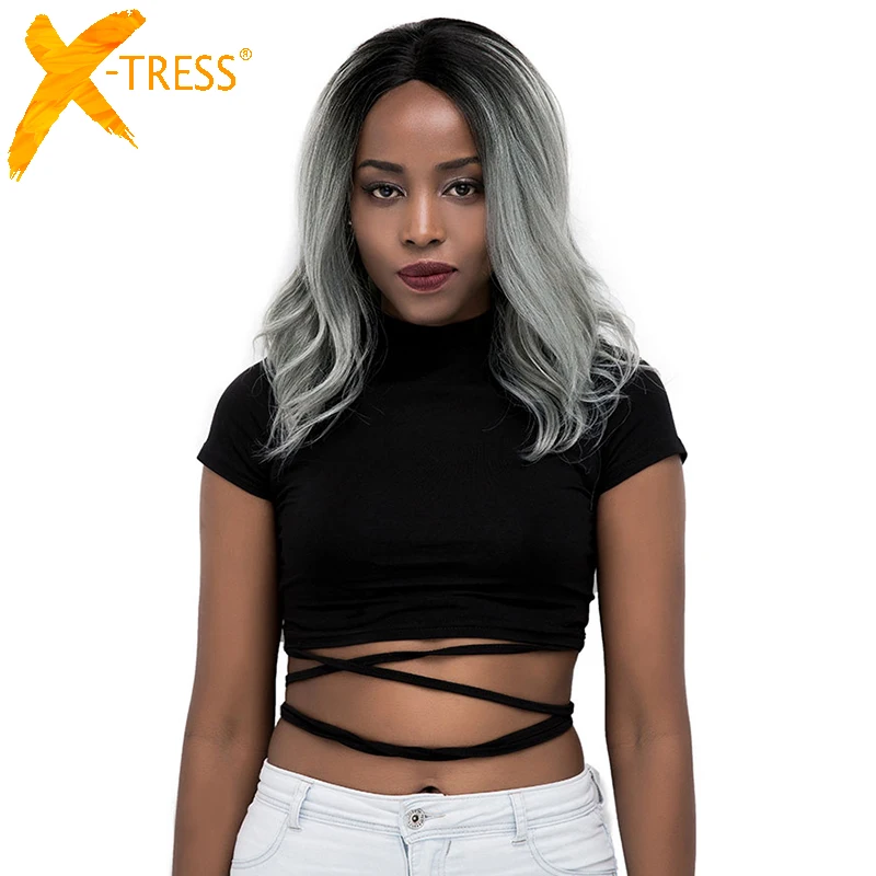 X TRESS Ombre серый цвет кружева передние синтетические парики естественная волна